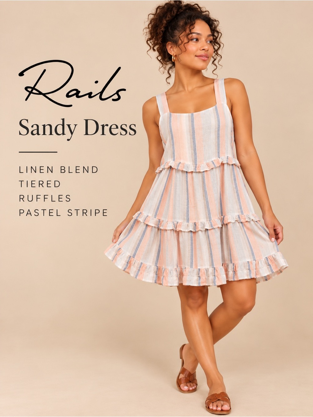 Rails Sandy Dress Pastel Stripe Linen Blend Tiered‎ Ruffles Size XS